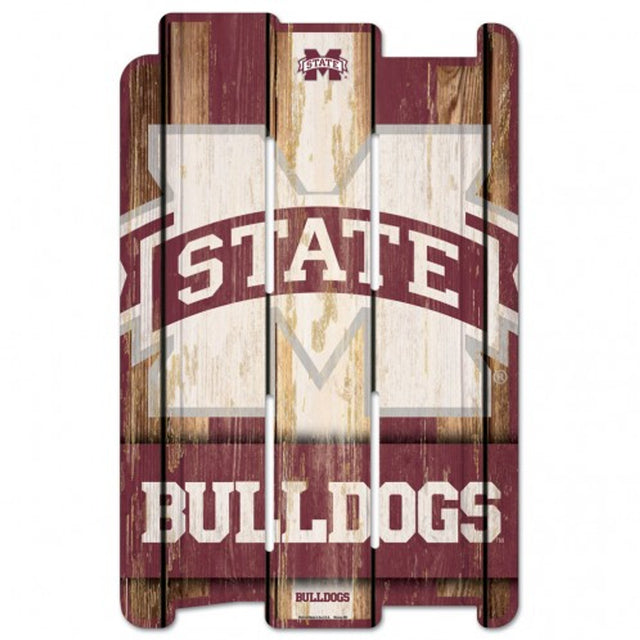 Letrero de madera estilo valla de Mississippi State Bulldogs de 11 x 17 pulgadas