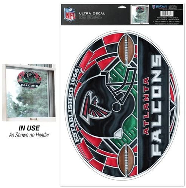 Calcomanía de los Atlanta Falcons de 11 x 17 pulgadas, multiusos, estilo vitral