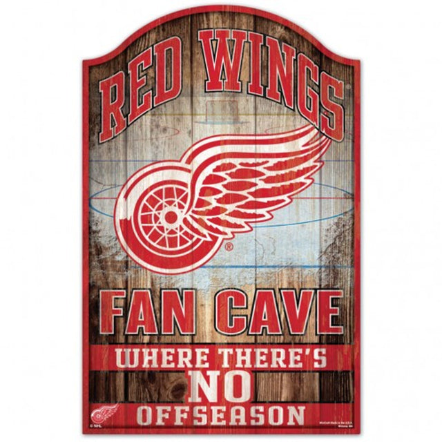 Letrero de madera de 11 x 17 de los Detroit Red Wings con diseño de cueva para fanáticos