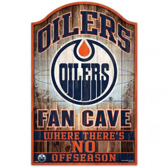 Letrero de madera de 11 x 17 de los Edmonton Oilers con diseño de cueva para fanáticos