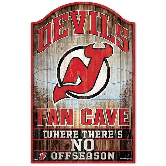 Letrero de madera de 11 x 17 de los New Jersey Devils con diseño de cueva para fanáticos