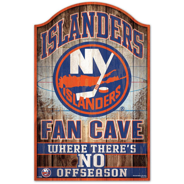 Letrero de madera de 11 x 17 de los New York Islanders con diseño de cueva de abanico