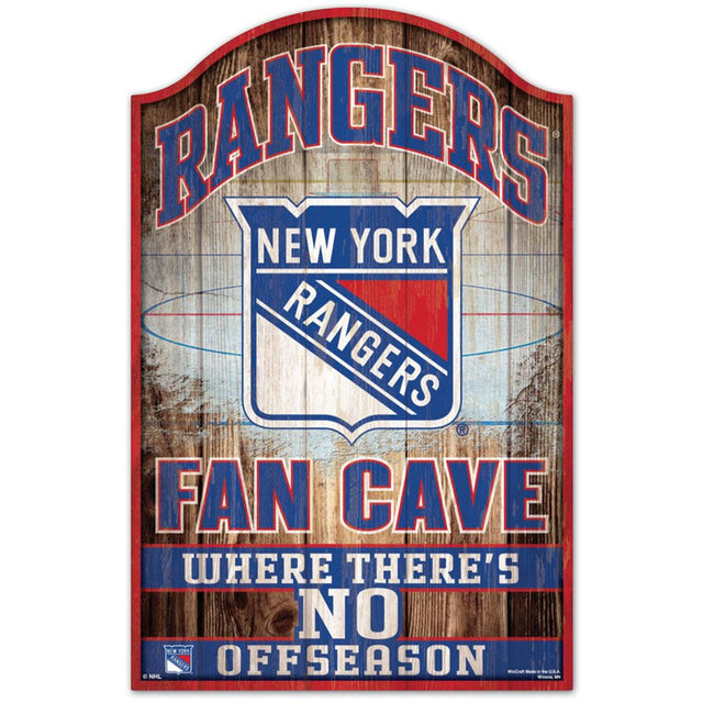 Letrero de madera de 11 x 17 de los New York Rangers con diseño de cueva para fanáticos