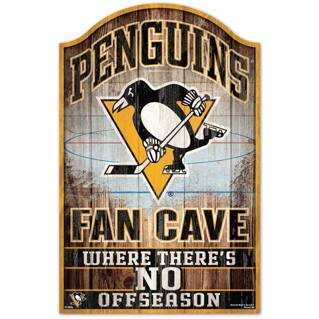 Letrero de madera de 11 x 17 de los Pittsburgh Penguins con diseño de cueva para fanáticos