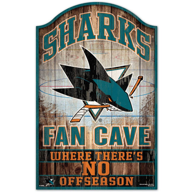 Letrero de madera de 11 x 17 de los San Jose Sharks con diseño de cueva para fanáticos