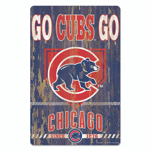 Letrero de madera de 11 x 17 de los Chicago Cubs con diseño de eslogan