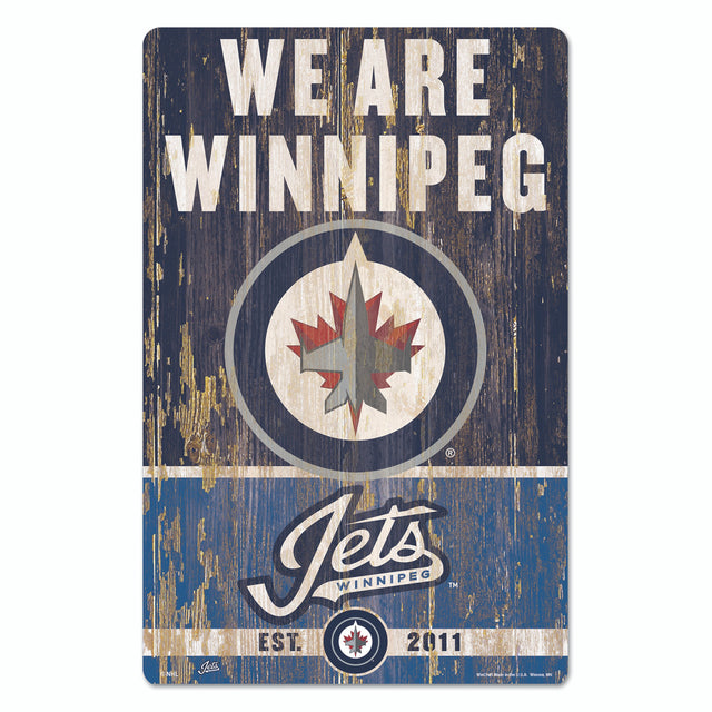 Letrero de madera de 11 x 17 de los Winnipeg Jets con diseño de eslogan