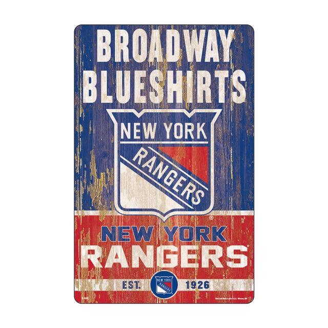 Letrero de madera de 11 x 17 de los New York Rangers con diseño de eslogan