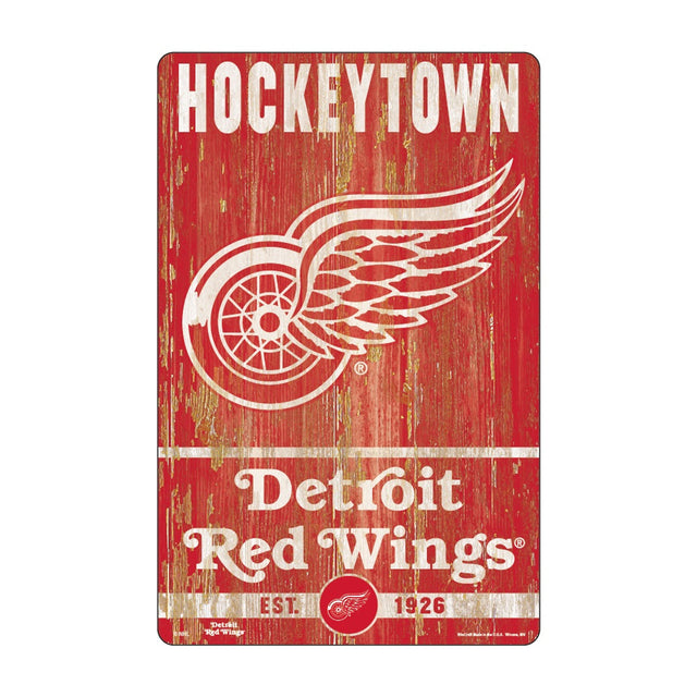 Letrero de madera de 11 x 17 de los Detroit Red Wings con diseño de eslogan