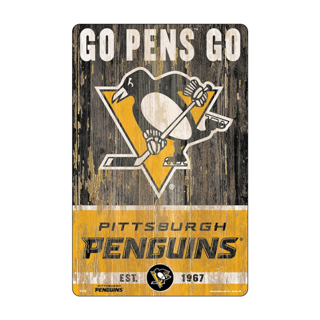 Letrero de madera de 11 x 17 de los Pittsburgh Penguins con diseño de eslogan