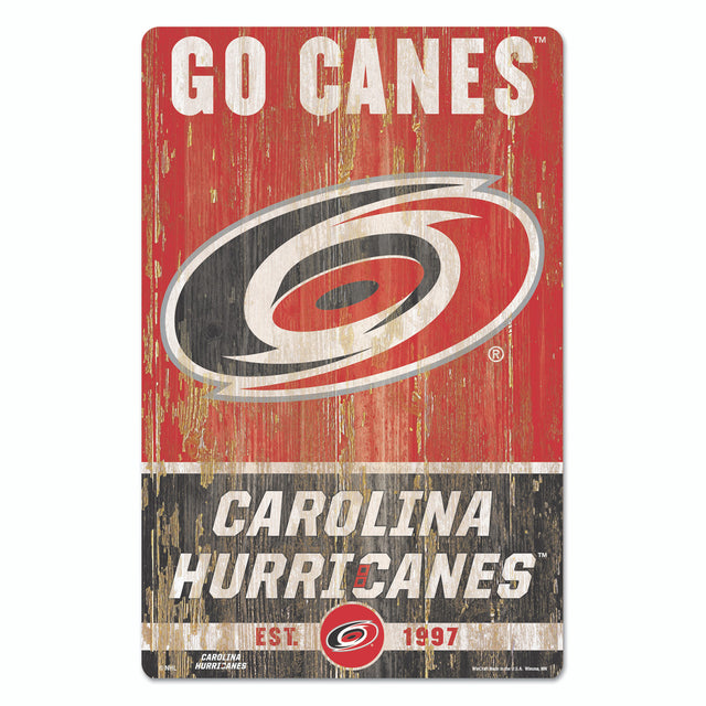 Letrero de madera de 11 x 17 de los Carolina Hurricanes con diseño de eslogan