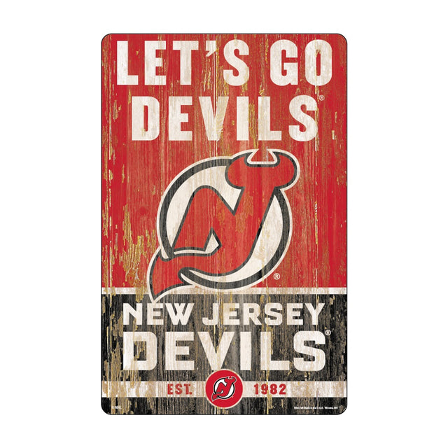 Letrero de madera de 11 x 17 de los New Jersey Devils con diseño de eslogan