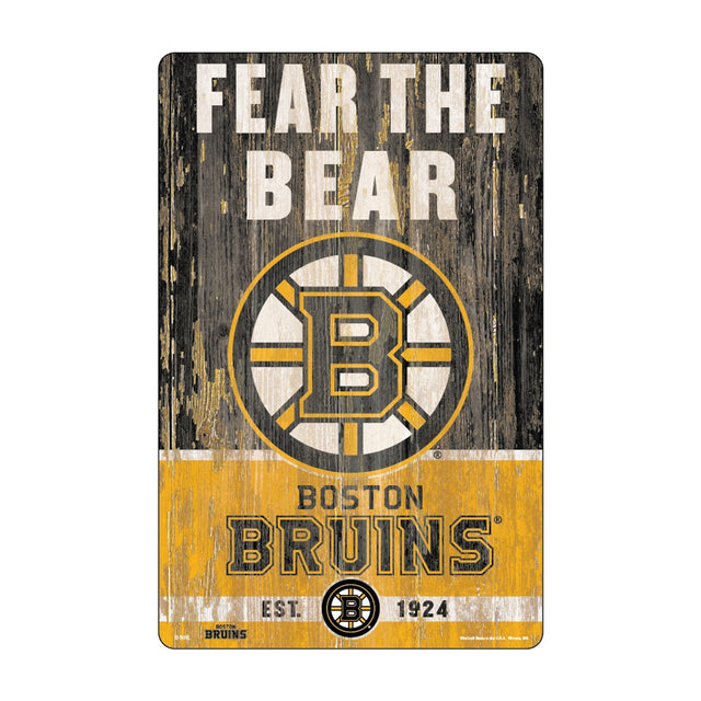 Letrero de madera de 11 x 17 de los Boston Bruins con diseño de eslogan