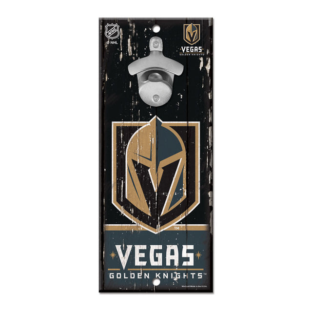 Abridor de botellas de madera de 5 x 11 pulgadas con letrero de los Vegas Golden Knights