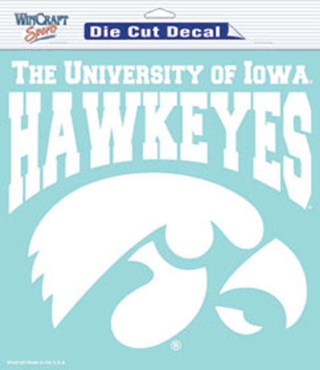 Calcomanía de Iowa Hawkeyes troquelada de 8 x 8 pulgadas en color blanco