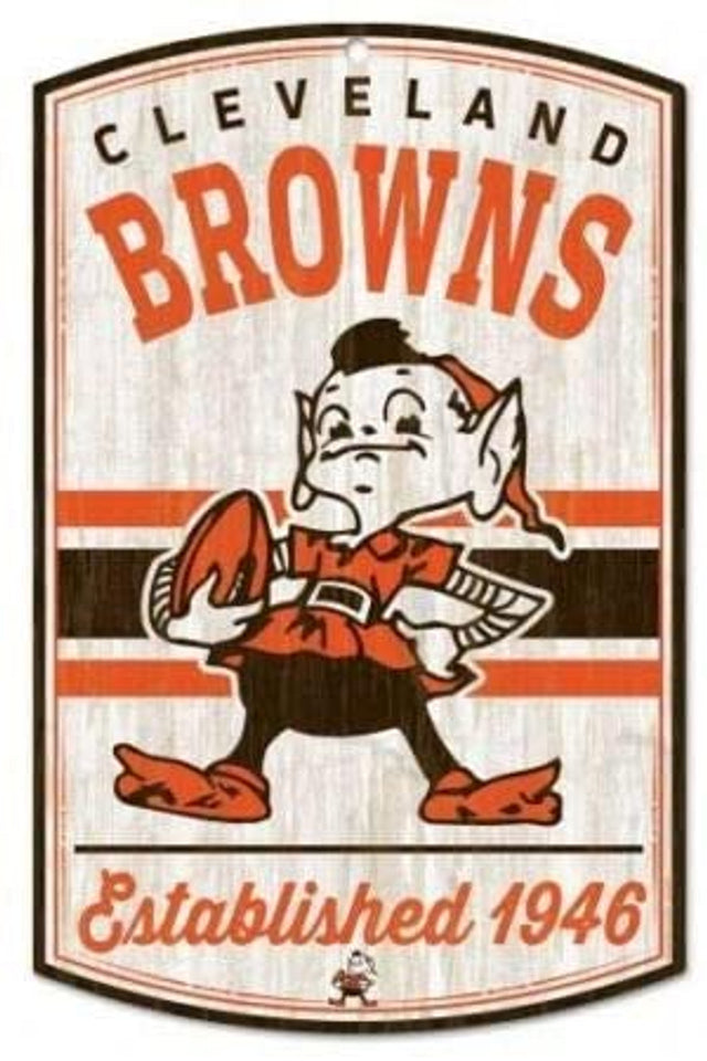 Letrero de madera de los Cleveland Browns de 11 x 17 con logotipo clásico retro