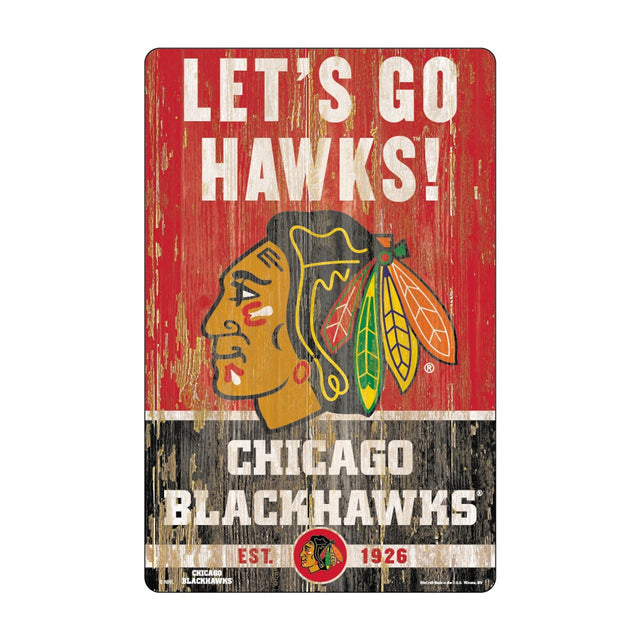 Letrero de madera de 11 x 17 de los Chicago Blackhawks con diseño de eslogan