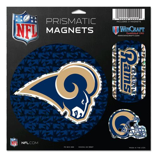 Juego de 3 imanes troquelados prismáticos de los St. Louis Rams de 11 x 11