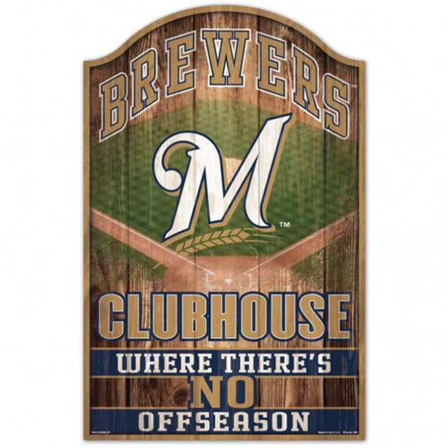 Letrero de madera de 11 x 17 de los Milwaukee Brewers con diseño de cueva para fanáticos