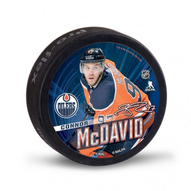 Disco de hockey de los Edmonton Oilers, diseño de Connor McDavid