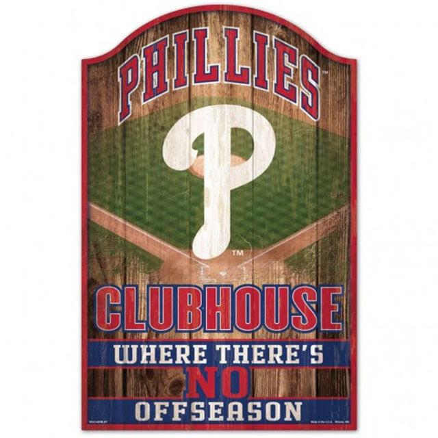 Letrero de madera de los Philadelphia Phillies de 11 x 17 pulgadas con diseño de cueva para fanáticos