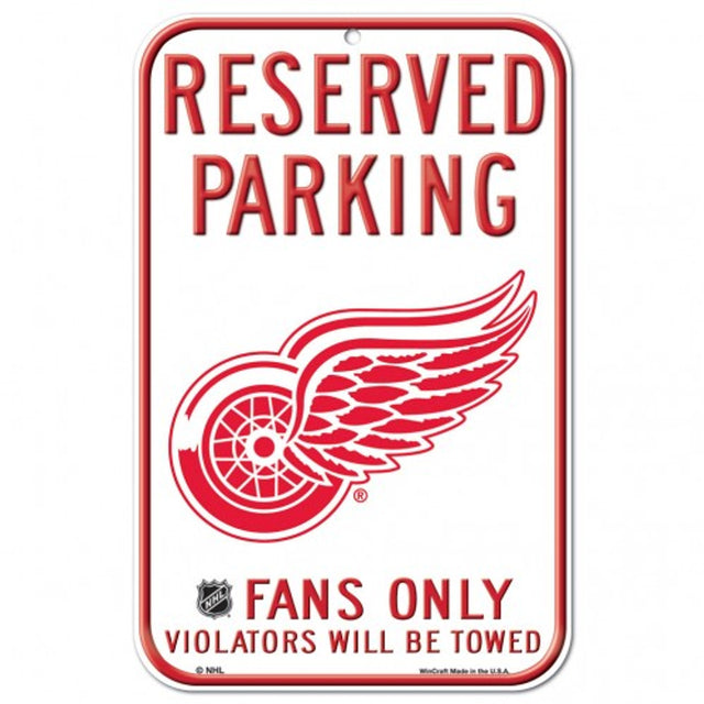 Letrero de plástico de los Detroit Red Wings de 11 x 17 pulgadas con diseño de estacionamiento reservado