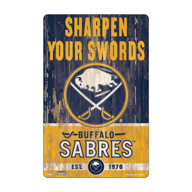 Letrero de madera de Buffalo Sabres de 11 x 17 con diseño de eslogan