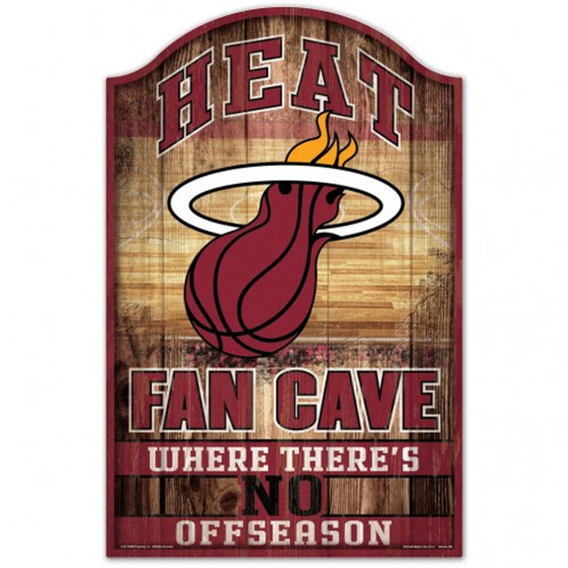 Letrero de madera de 11 x 17 de Miami Heat con diseño de cueva para fanáticos