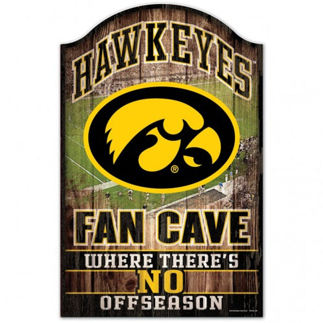 Letrero de madera de 11 x 17 de Iowa Hawkeyes con diseño de cueva de abanico