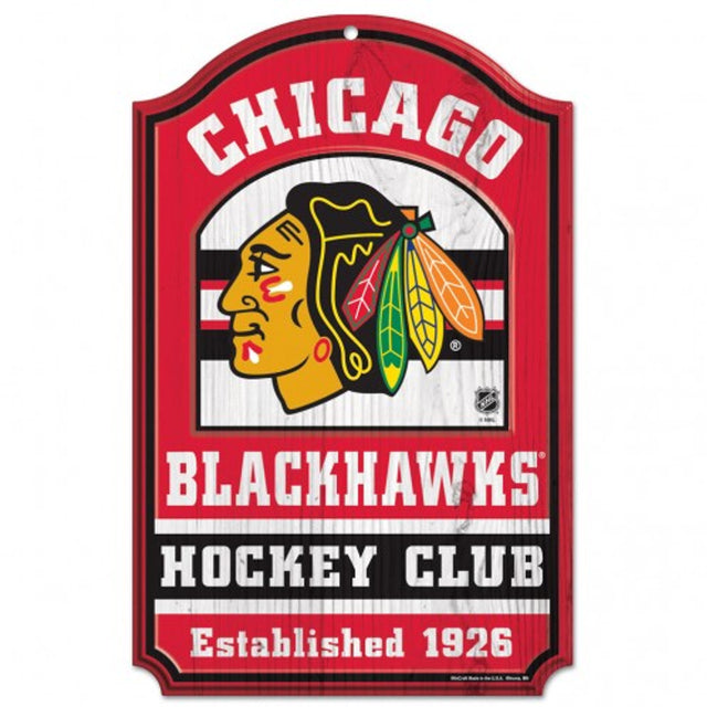 Letrero de madera de Chicago Blackhawks: 11" x 17" Club de hockey