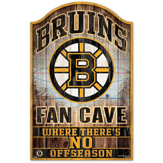 Letrero de madera de 11 x 17 de los Boston Bruins con diseño de cueva para fanáticos