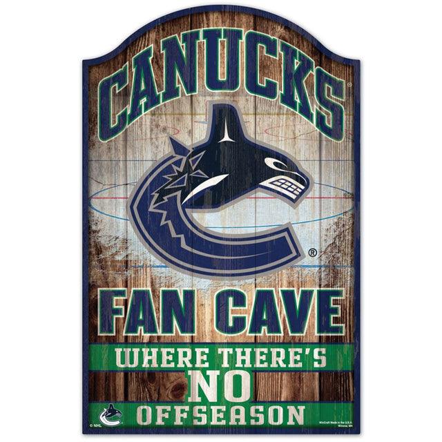 Letrero de madera de 11 x 17 de los Vancouver Canucks con diseño de cueva para fanáticos