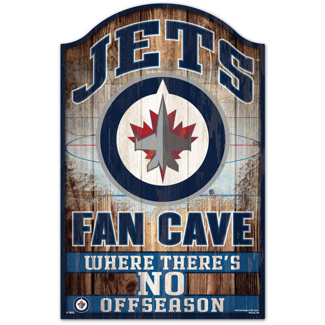 Letrero de madera de 11 x 17 de los Winnipeg Jets con diseño de cueva para fanáticos