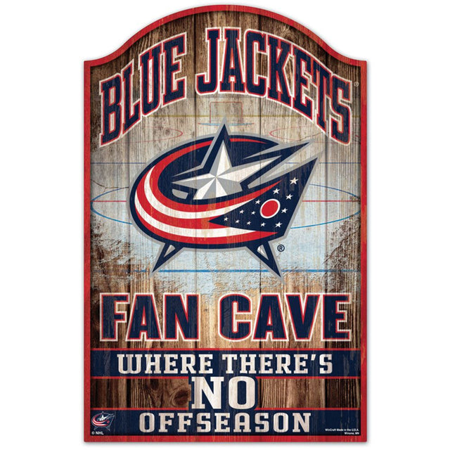 Letrero de madera de 11 x 17 de Columbus Blue Jackets con diseño de cueva de abanico