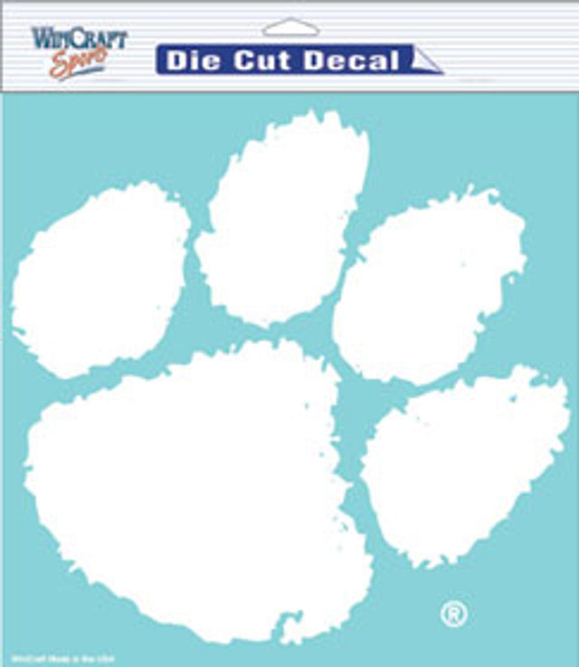 Calcomanía de los Clemson Tigers troquelada de 8 x 8 pulgadas en color blanco