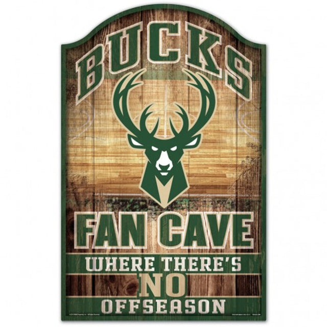 Letrero de madera de los Milwaukee Bucks: diseño de cueva para fanáticos de 11 x 17 pulgadas