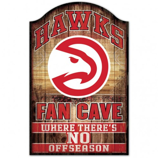 Letrero de madera de 11 x 17 de los Atlanta Hawks con diseño de cueva para fanáticos