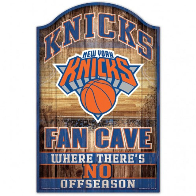 Letrero de madera de 11 x 17 de los New York Knicks con diseño de cueva para fanáticos