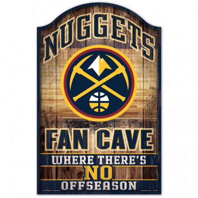 Letrero de madera de 11 x 17 de los Denver Nuggets con diseño de cueva para fanáticos