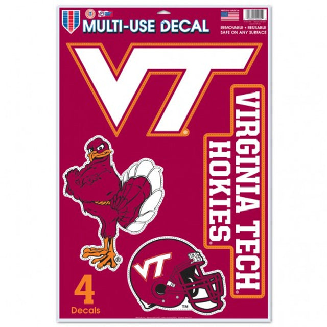 Calcomanía de Virginia Tech Hokies de 11 x 17, 4 calcomanías multiuso