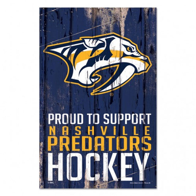 Cartel de madera de 11 x 17 de los Nashville Predators. Orgulloso de apoyar el diseño