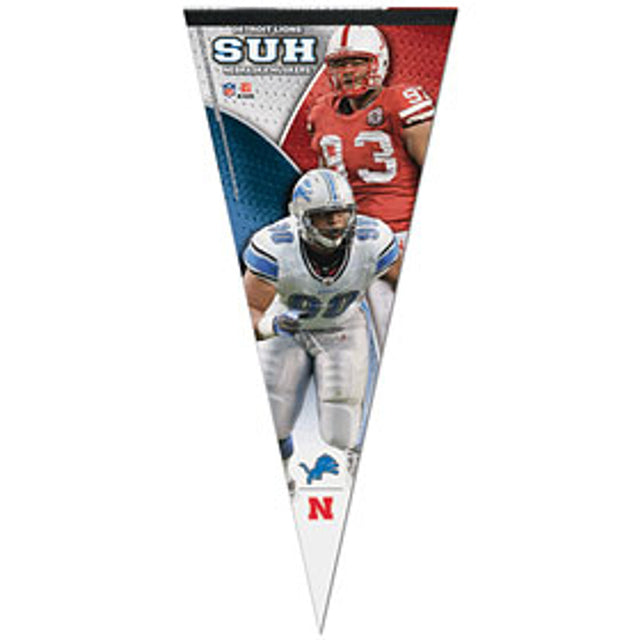 Banderín de los Nebraska Cornhuskers/Detroit Lions de 12 x 30 pulgadas, estilo premium, Ndamukong Suh Design CO