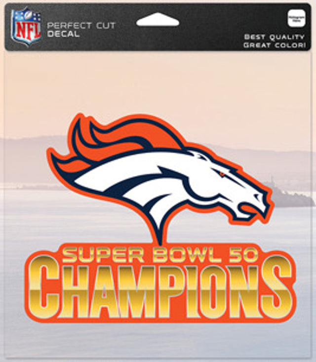 Calcomanía de los Denver Broncos de 8 x 8 pulgadas, corte perfecto, color Super Bowl 50 Champion Design CO