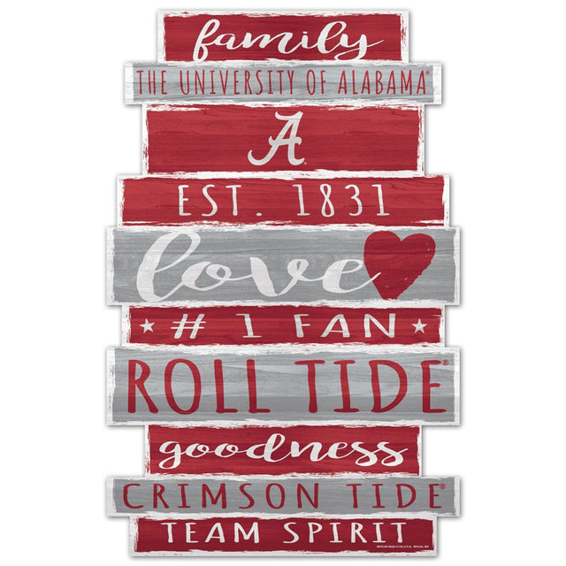 Letrero de madera de Alabama Crimson Tide de 11 x 17 con diseño de palabras familiares