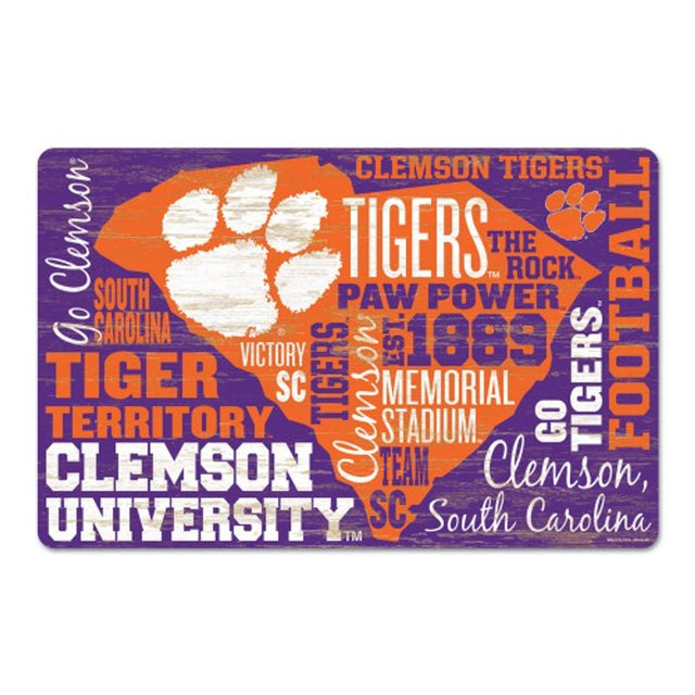 Letrero de madera de 11 x 17 de los Clemson Tigers con diseño de texto