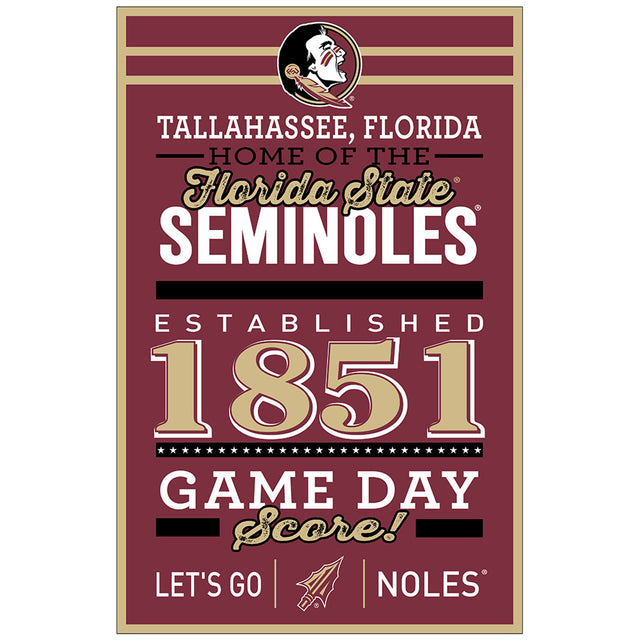 Florida State Seminoles Sign 11x17 Wood Established Design