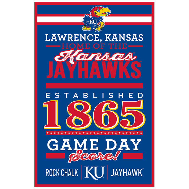 Letrero de madera de 11 x 17 de los Kansas Jayhawks con diseño establecido