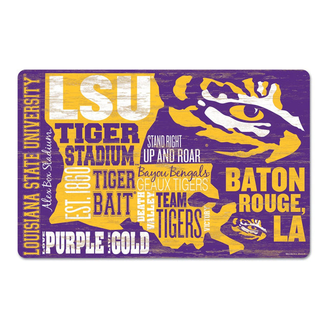 Letrero de madera de 11 x 17 de los LSU Tigers con diseño de texto