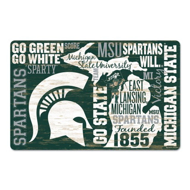 Letrero de madera de 11 x 17 de los Spartans de Michigan State con diseño de Wordage