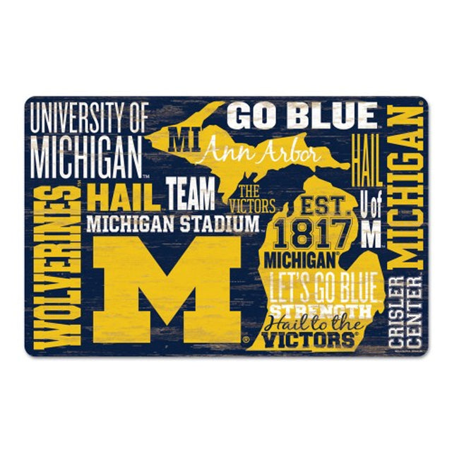 Letrero de madera de 11 x 17 de los Wolverines de Michigan, diseño establecido